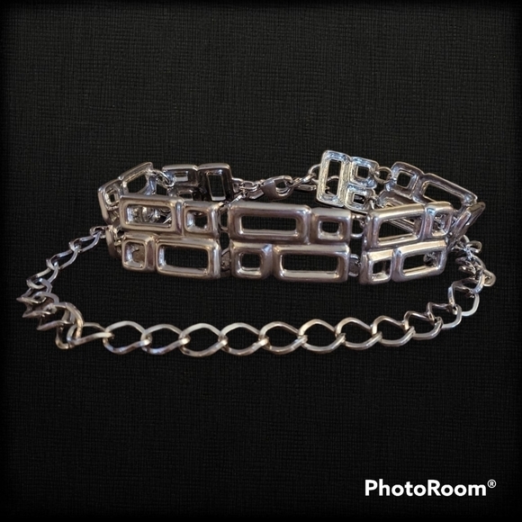 Vtg 1980s Geometric Cubism Metal Punk Glam Rock Disco Chain Belt main image 7
